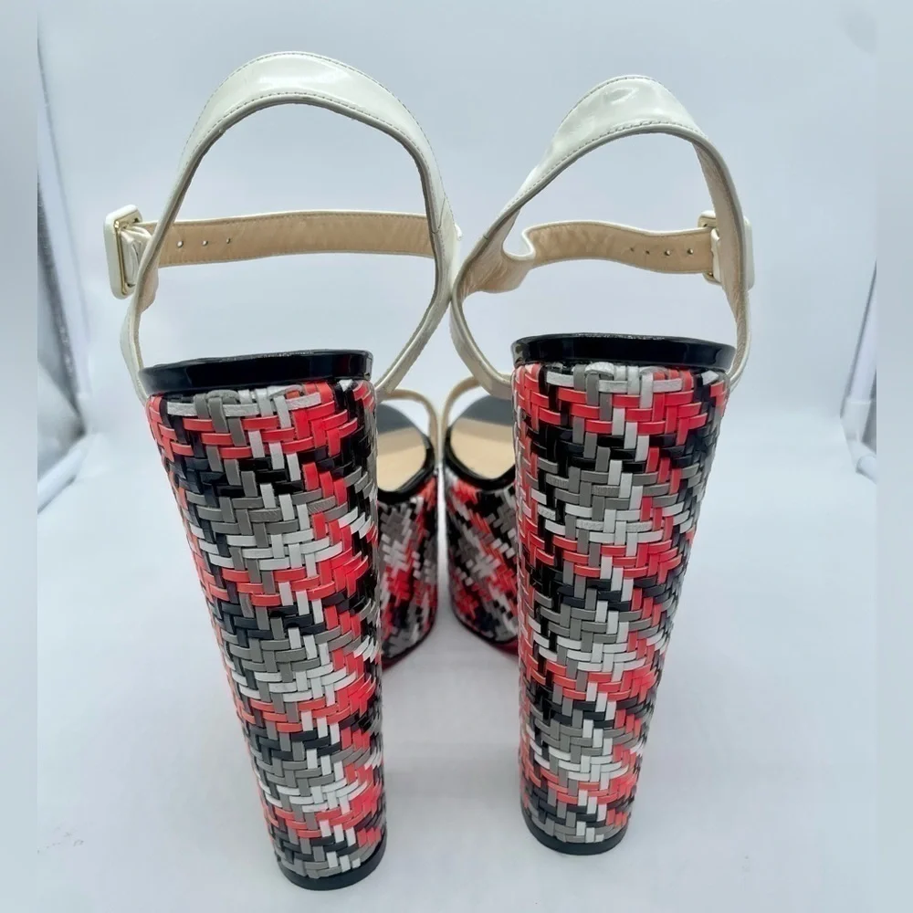 Christian Louboutin Rare bella platform sandal white leather strappy tweed 41